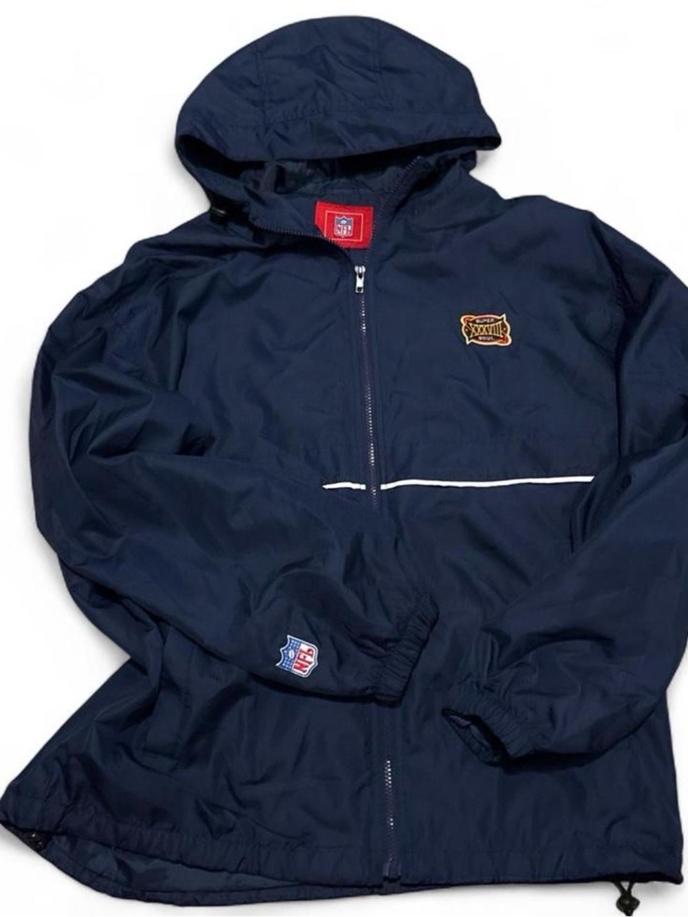 Vintage NFL Super Bowl XXXVIII 2004 Windbreaker Jacket Hooded XL Patriots